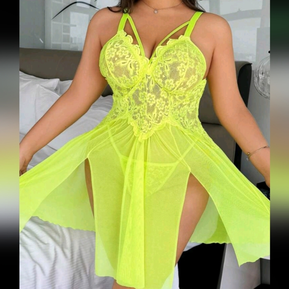 Neon Lace Babydoll Lingerie